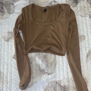 Tan Long Sleeve Crop Top